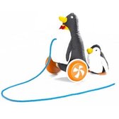 Trekfiguur Pinguin vader met jong stof en hout