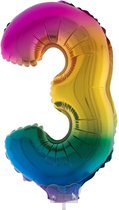 Cijferballon folie nummer 3 | Opblaascijfer 3 regenboog - rainbow 41cm