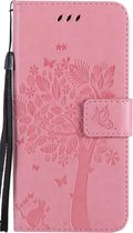 Apple iPhone X - iPhone XS Bookcase - Roze - Vlinders - Bloemen - Pasjeshouder Portemonnee Hoesje