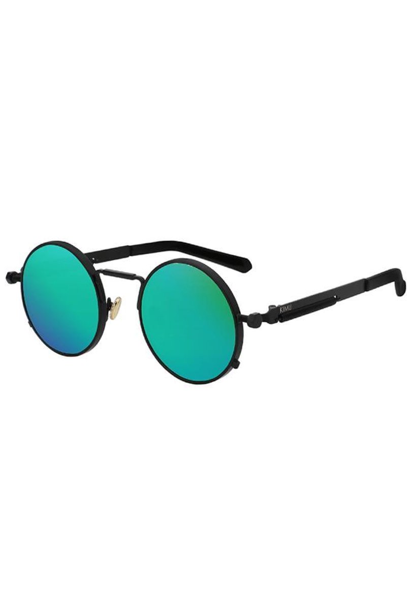 KIMU ronde zonnebril groen hipster - vintage spiegelglazen zwart steampunk