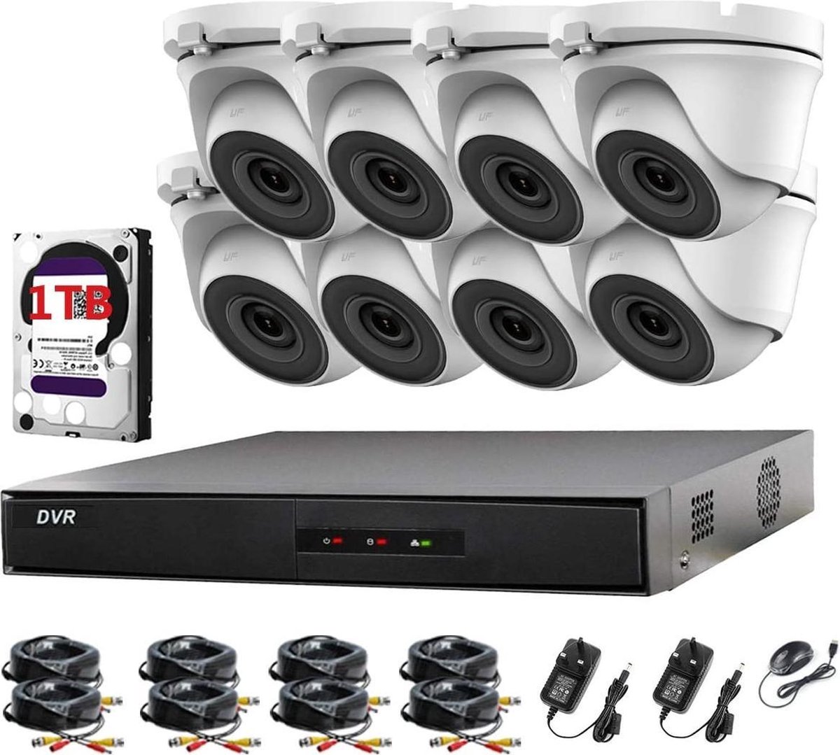Hikvision 8-kanaals CCTV-kit DVR 1080P en 8 x 2,0 MP Full HD 1080p Witte dome CCTV-camera's IR 20 m Nachtzicht Eenvoudig op afstand bekijken P2P Beveiligingscamerasysteem