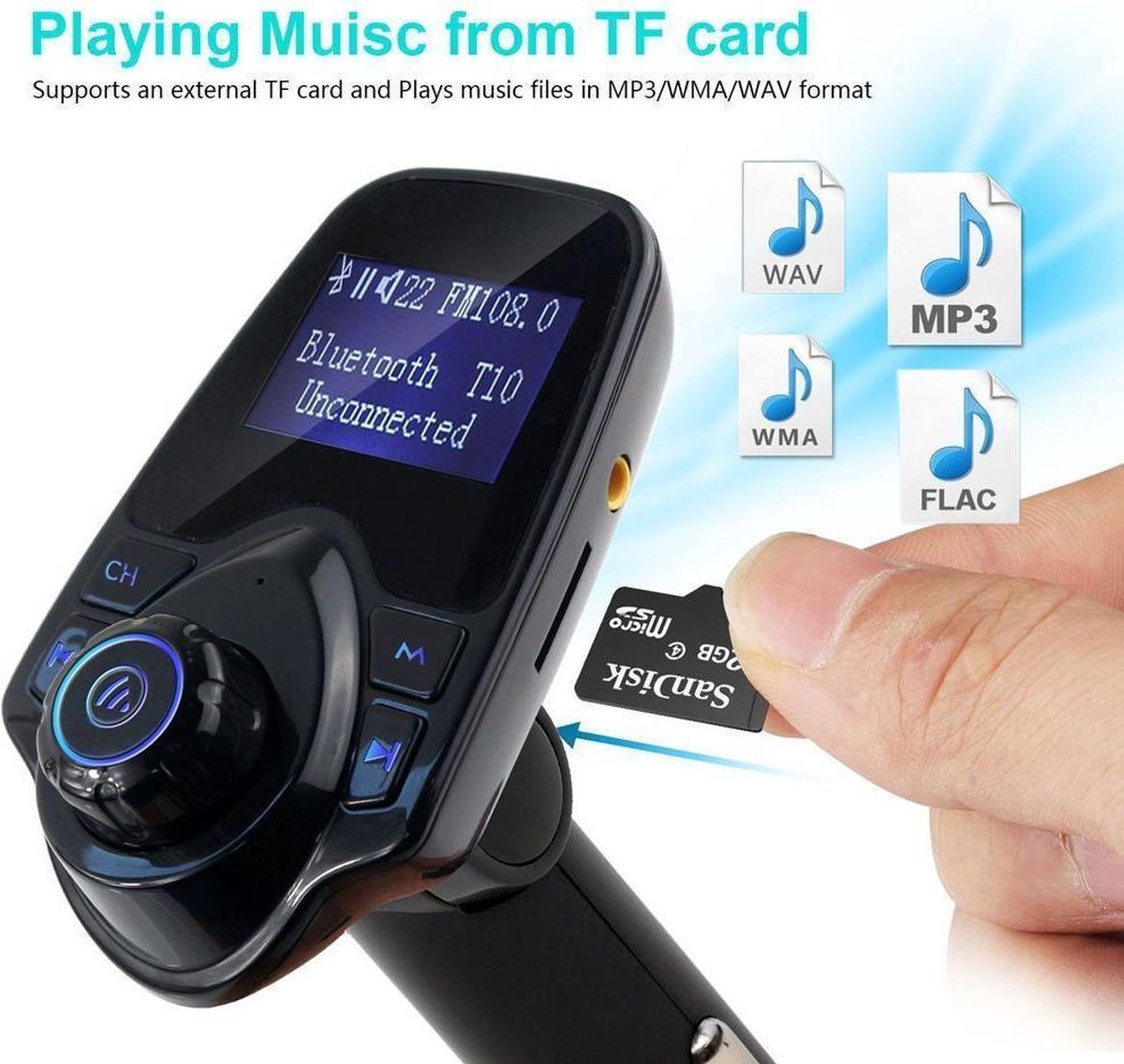 T11 FM Transmitter Bluetooth Draadloze Carkit 2 USB poort/ SD/TF kaart MP3 Speler...