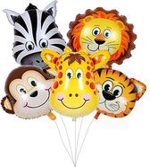 Jungle Folie Ballonnen - Verjaardag Decoratie - Feest Pakket - Safari Dieren - 5 Stuks - Inclusief Opblaasrietje