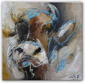 Schilderij - Artistieke koe blauw