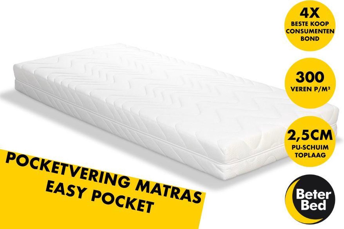gevolg Zegenen dek Beter Bed Easy Pocket Pocketvering Matras - 300 veren p/m² - 140 x 200 x 19  cm | bol.com