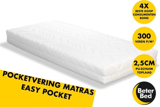 laten we het doen armoede Groenten Beter Bed Easy Pocket Pocketvering Matras - 300 veren p/m² - 140 x 200 x 19  cm | bol.com