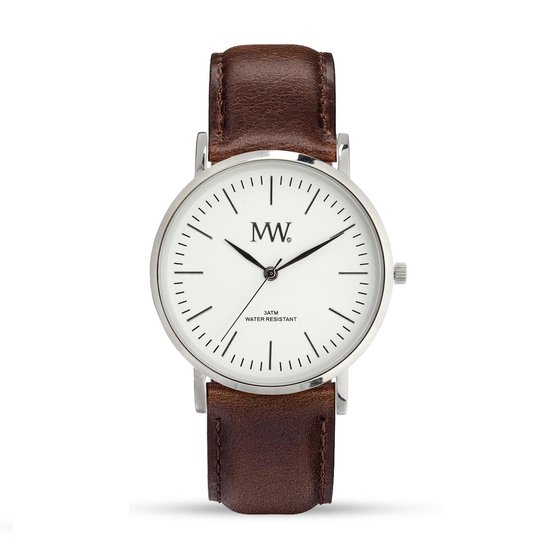 MW Horloge Flat Style Silver Leather Brown | bol.com