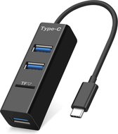 USB type C splitter hub met 3 standaard USB 2.0 (type A) poorten en 1 microSD geheugenkaartlezer