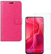 Huawei P20 Lite 2019 Portemonnee hoesje roze met 2 stuks Glas Screen protector