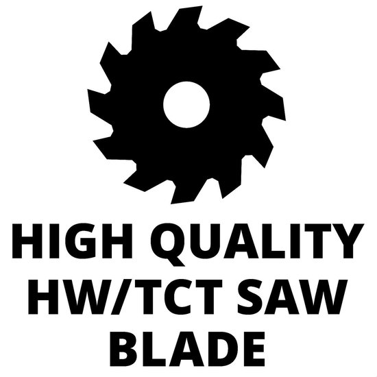 Zwart silhouet van een cirkelvormig zaagblad met 24 tanden en de tekst 'HIGH QUALITY HW/TCT SAW BLADE'.