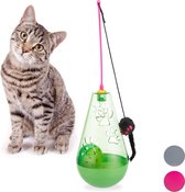 relaxdays kattenspeelgoed interactief - kattenspeeltje hengel - speelbal - katten speeltje groen