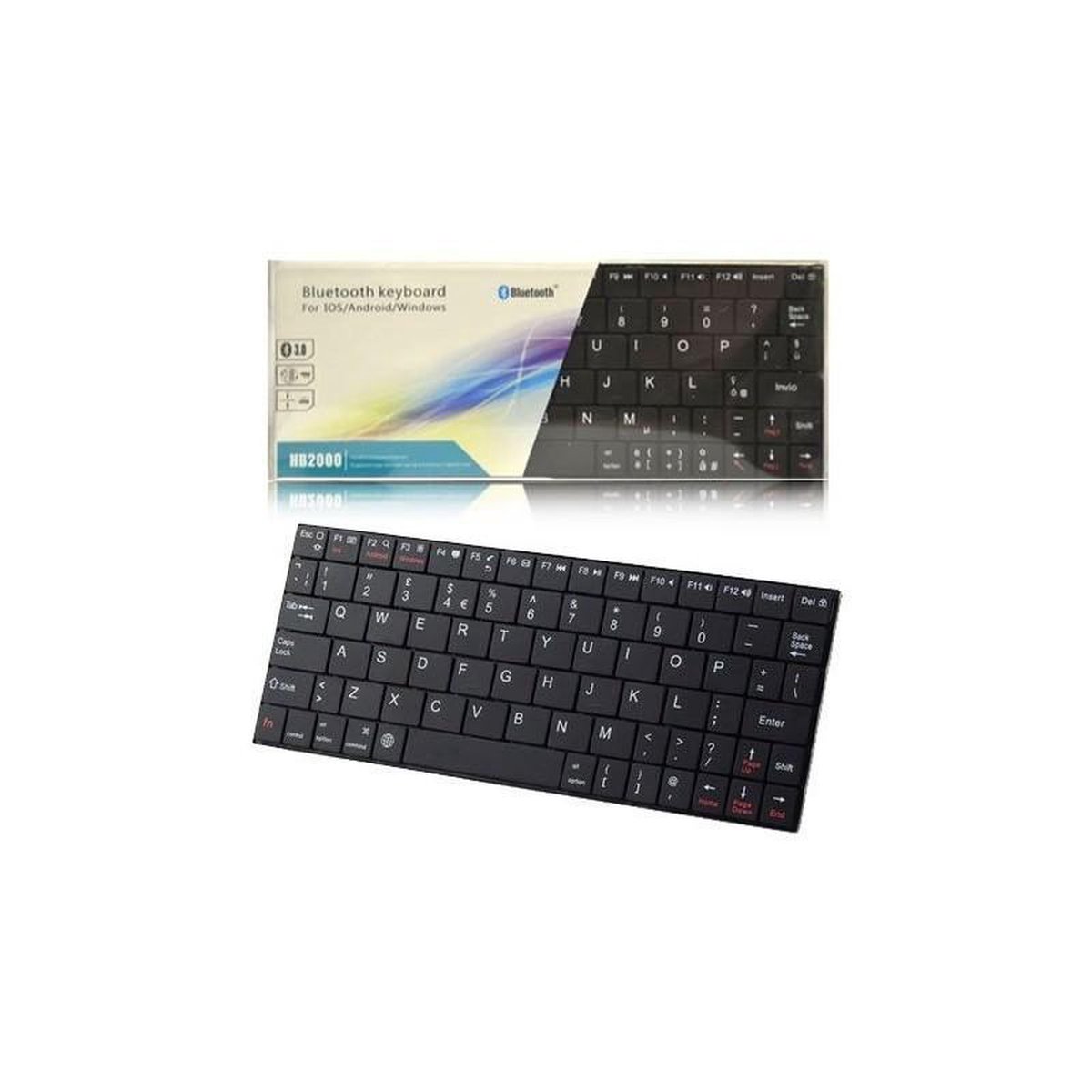 HB2000 toetsenbord - Kleine Bluetooth toetsenbord - Qwerty - Zwart