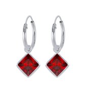 Joy|S - Zilveren ruit square cubic zirkonia rood bedel oorbellen