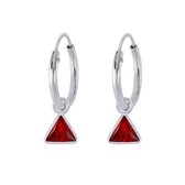 Joy|S - Zilveren driehoek bedel 4 mm oorbellen rood