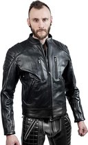 Mister b leather biker jacket black stripes small