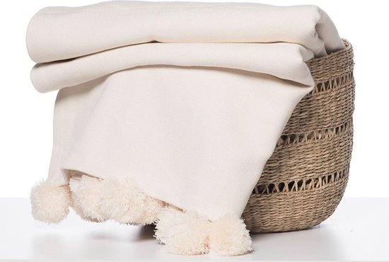 ZusenZomer - Sprei, marokkaanse deken, plaid met pompoms voor bed, bank x 250 | bol.com