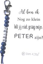 Sleutelhanger Wil jij mijn Peter zijn? | blauw | al ben ik nog zo klein | peter vragen | peter worden | peetoom vragen | peetoom worden