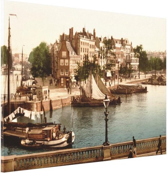 Oud Stadsgezicht Rotterdam - Spaansekade Oude Haven - Oude Foto Print op Canvas Doek - 40x30 cm