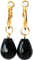 ELLEN MEIJER oorring oorbellen goldplated met Onyx edelsteen, lengte 3,5 cm