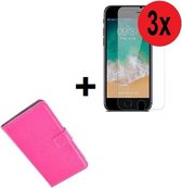 iPhone SE (2020) hoes wallet bookcase hoesje Cover P roze + 3x Tempered Gehard Glas / Glazen screenprotector (3 stuks) Pearlycase
