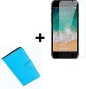 iPhone SE (2020) hoes wallet bookcase hoesje Cover P turquoise + Tempered Gehard Glas / Glazen screenprotector Pearlycase