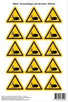 Pictogram sticker W024 - Verwondingen aan de hand - Δ50mm - 15 stickers op 1 vel