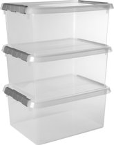 Sunware Comfort Line Opbergbox - 15L - Set van 3 - Transparant/metaal