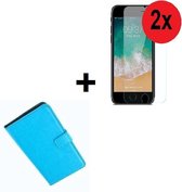 Geschikt voor iPhone SE (2020) hoes wallet bookcase hoesje Cover P turquoise + 2xTempered Gehard Glas / Glazen screenprotector (2 stuks) Pearlycase