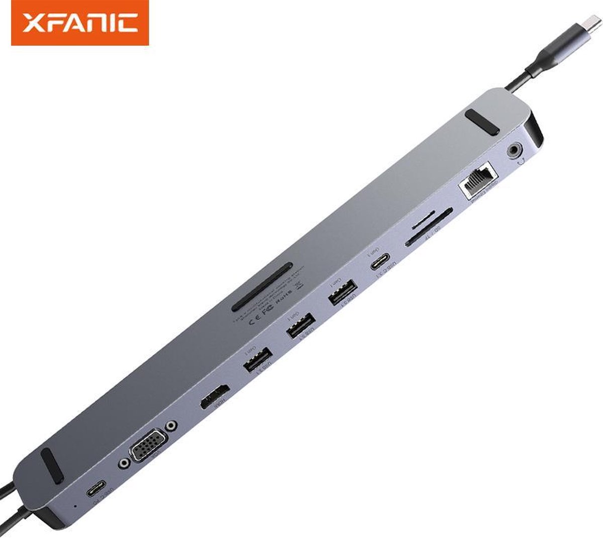 Xfanic C149 - 11 in 1 USB-C Adapter - 2* HDMI 4K Screen Extender, 100W PD en Ethernet