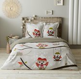 100% katoen dekbedovertrekset 240x220 cm + 2 slopen 65x65 cm OWL - FLANEL KWALITEIT (met flessenhals instopstrook)