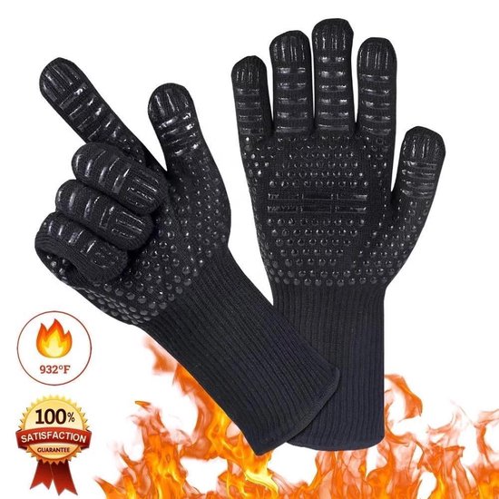 LOUZIR Hittebestendige Barbecue Handschoen – Tot 250 ℃ - Hoogwaardige Comfortabele BBQ Handschoenen - N407 Gecertificeerd – Ovenhandschoenen – Ovenwanten – Zwart - LOUZIR