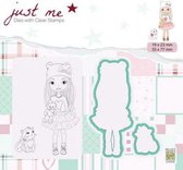 Snijmal en stempel Nellie Snellen Just Me Die + Clear stamp - Meisje met kat - JMSD001 - 19 x 23 mm en 33 x 77 mm