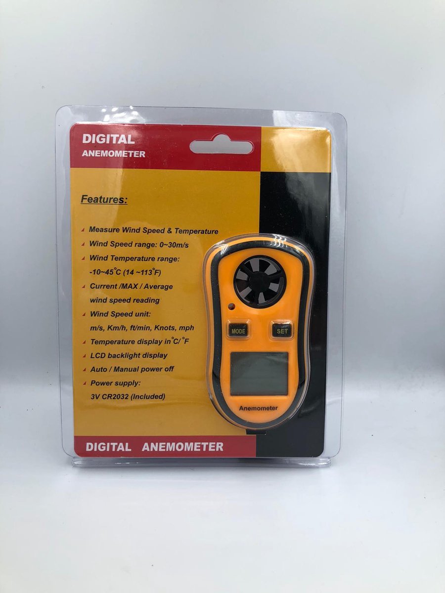 Digitale Anemometer Windsnelheids meter met ingebouwde thermometer