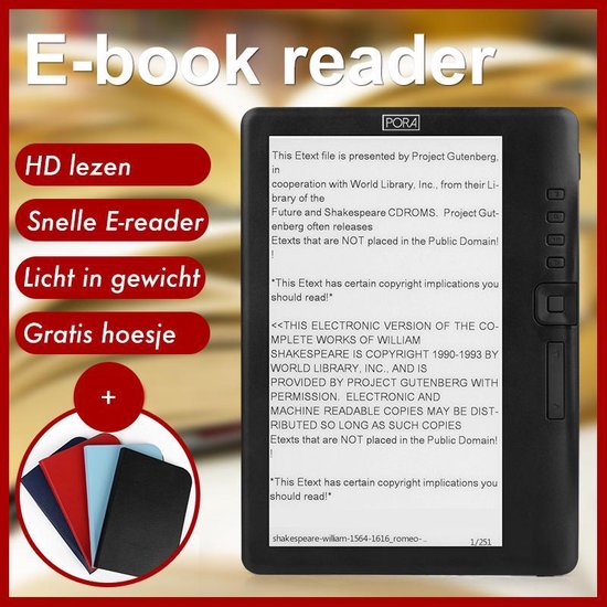 Simple E-Reader V2 – Hoge Resolutie & Extra Groot Beeldscherm + Oordopjes & Hoesje & Extra Batterij – 8GB - Zwart – E-Book Reader