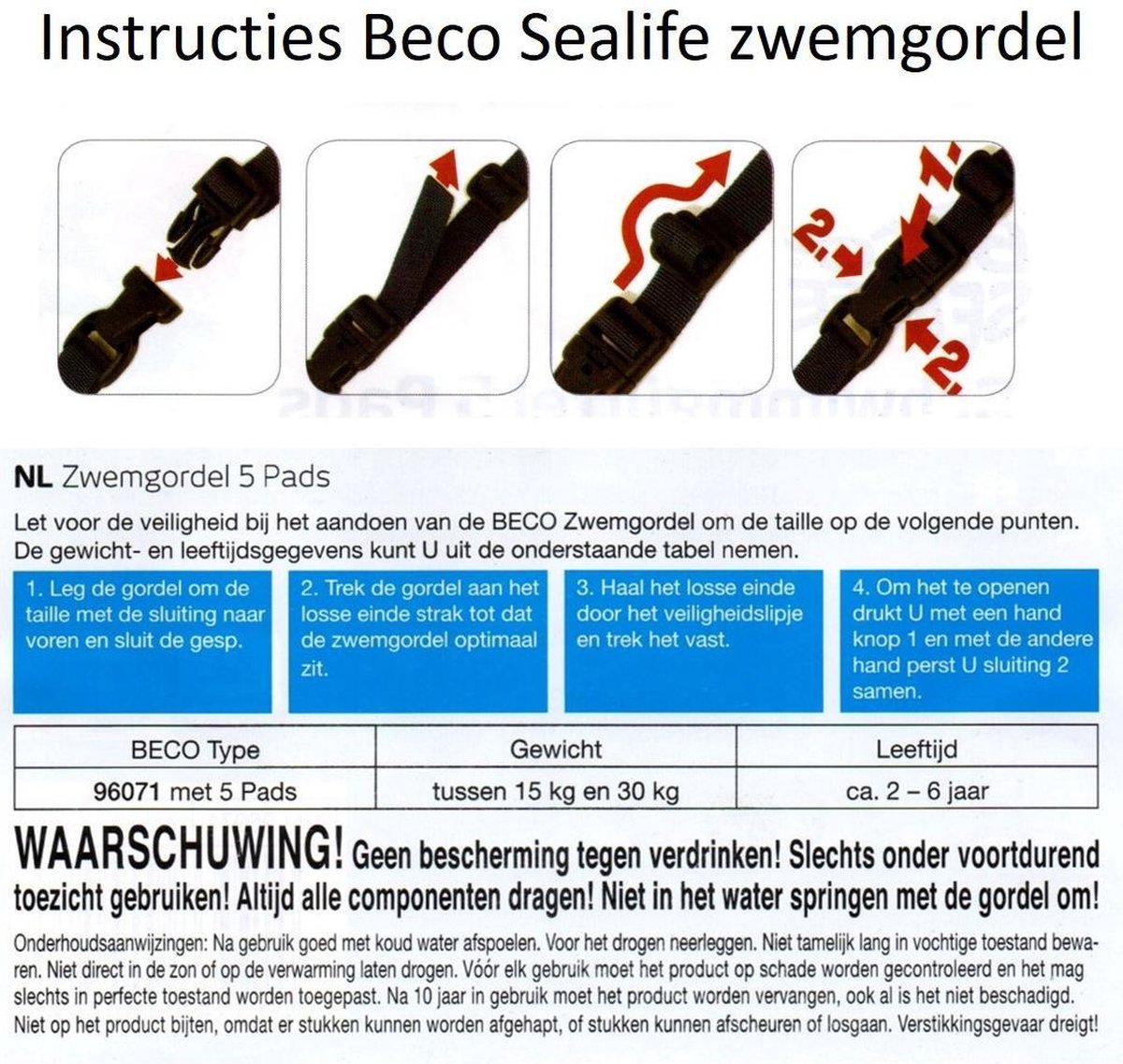 Beco Sealife - Zwemgordel voor kinderen - Geel - 30 kg — afbeelding 3