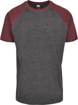 Urban Classics Heren Tshirt -3XL- Raglan Contrast Grijs/Bordeaux rood