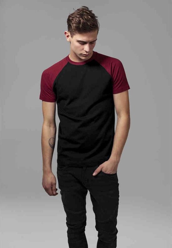 Tshirt Homme Urban Classics -5XL- Raglan Contrast Zwart/ Rouge