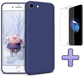 iPhone SE (2020) Hoesje Donker Blauw - Siliconen Back Cover & Glazen Screen Protector