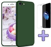 iPhone SE (2020) Hoesje Groen - Siliconen Back Cover & Glazen Screen Protector