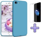 iPhone SE (2020) Hoesje Blauw - Siliconen Back Cover & Glazen Screen Protector