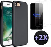 iPhone SE (2020) Hoesje Zwart - Siliconen Back Cover & 2 X Glazen Screen Protector