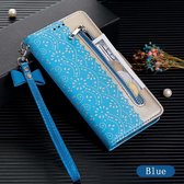 P.C.K. Hoesje/Boekhoesje/Bookcase/Book/Bookcase/Book luxe blauw met rose geschikt voor Samsung Galaxy A50s MET Glasfolie