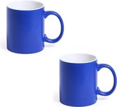 2x Drinkbeker/mok blauw/wit 350 ml - Keramiek - Blauwe mokken/bekers voor onbijt en lunch