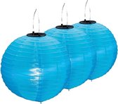 3x stuks Blauwe solar lampionnen op zonne energie 30 cm - Zomer tuin artikelen - Feest versieringen