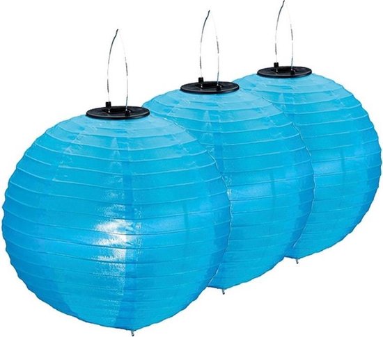 3x lanternes solaires bleues à énergie solaire 30 cm - Articles de jardin d'été - Décorations de fête