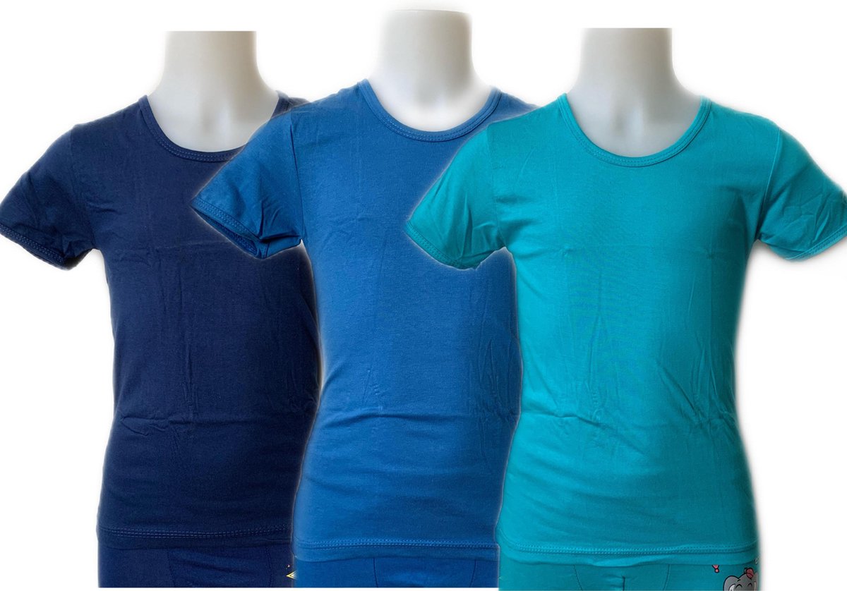 Embrator 3-stuks Jongens T-shirt blauw mix maat 104/110