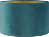 Lampenkap Cilinder - 40x40x25cm - San Remo blauw velours - gouden binnenkant