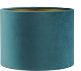 Lampenkap Cilinder - 20x20x15cm - San Remo blauw velours - gouden binnenkant