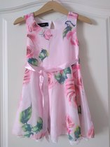 Meisjes jurk rozenprint 92 roze wit groen