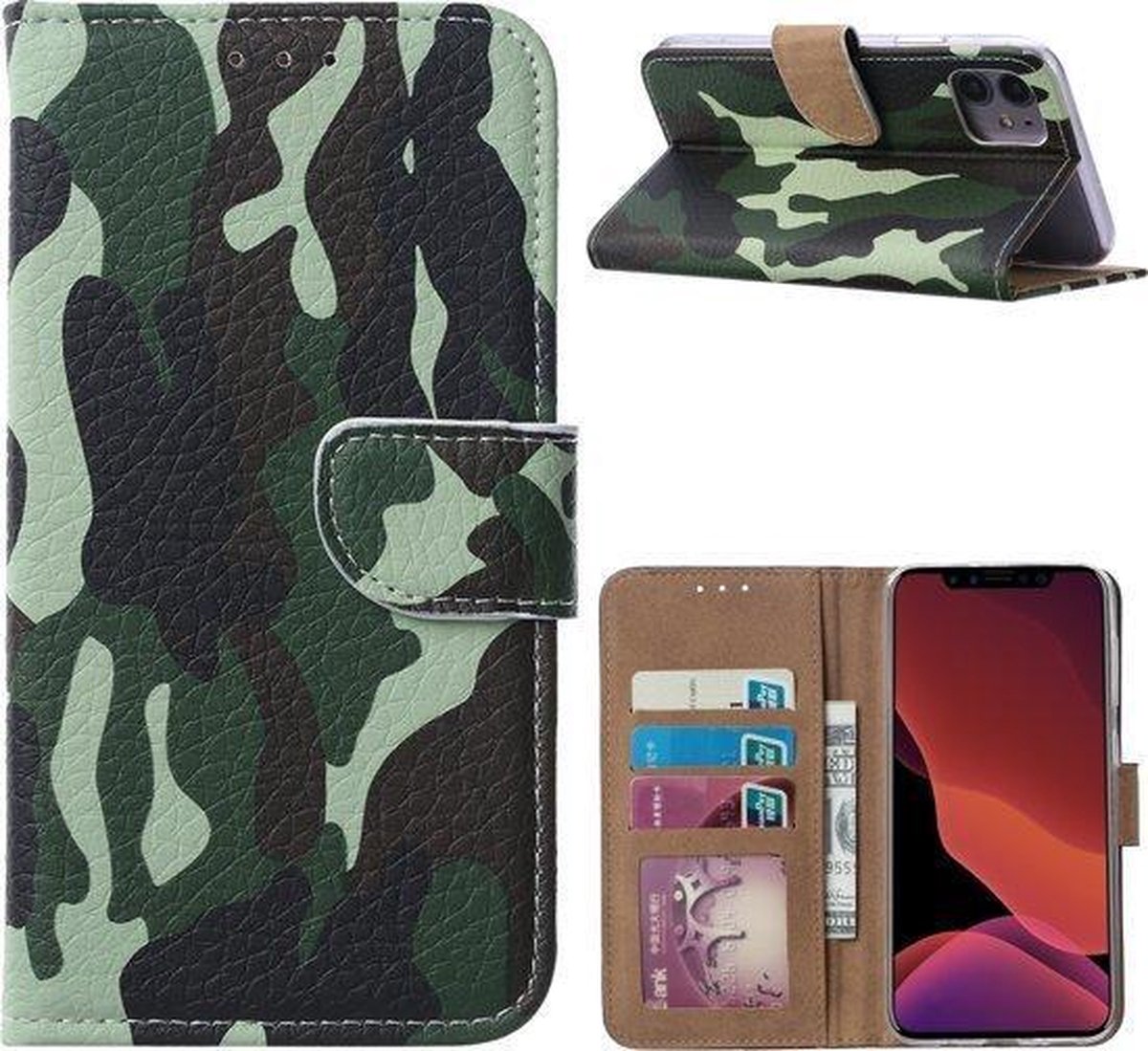 GSM-Basix Book Case Hoesje voor Apple iPhone 11 Pro Military Groen
